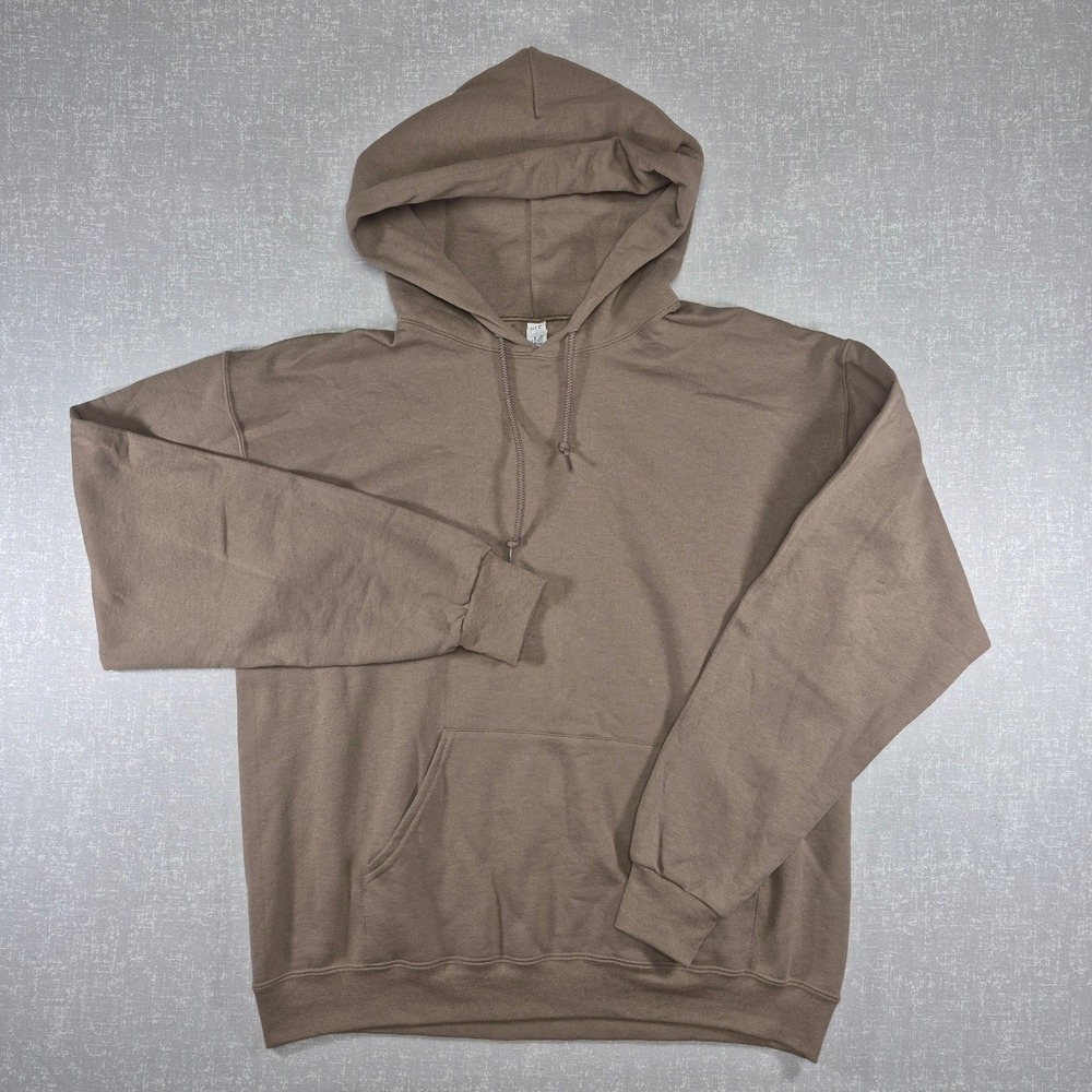 Jerzees NuBlend Mens LG Brown Pullover Hoodie Sweatshirt Taupe Solid Basic